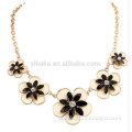 Fashion Charm Crystal Enamel Double Flowers Gold Chain Bib Pendant Necklace